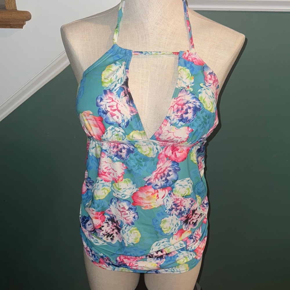 Pinkblush aqua‎ Floral Halter Maternity swimsuit top size Large